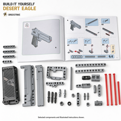 BrickStrike desert-eagle — illustrated selected building components and assembly guide, not a full parts inventory